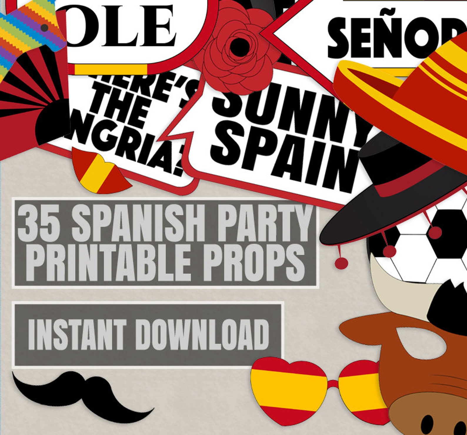 35 Spanish Photo Booth Props Spain themed party props Etsy