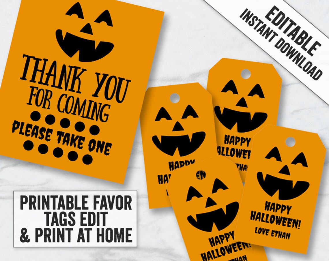 Printable Halloween Pumpkin Party Tags Editable orange | Etsy