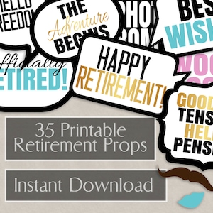35 Retirement photo booth prop printables, Retirement party props, instant download photobooth speech bubbles, retiring party props ideas