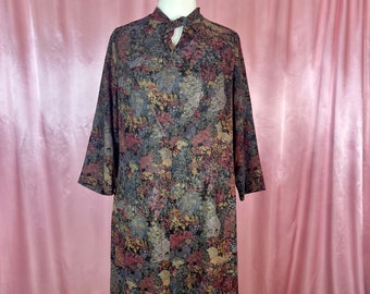 Vintage 1970s dark mottled floral midi dress, Handmade, UK size 22