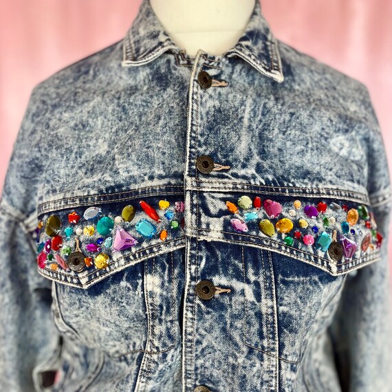 Reworked Vintage 1980s acid wash bejewelled denim… - image 4