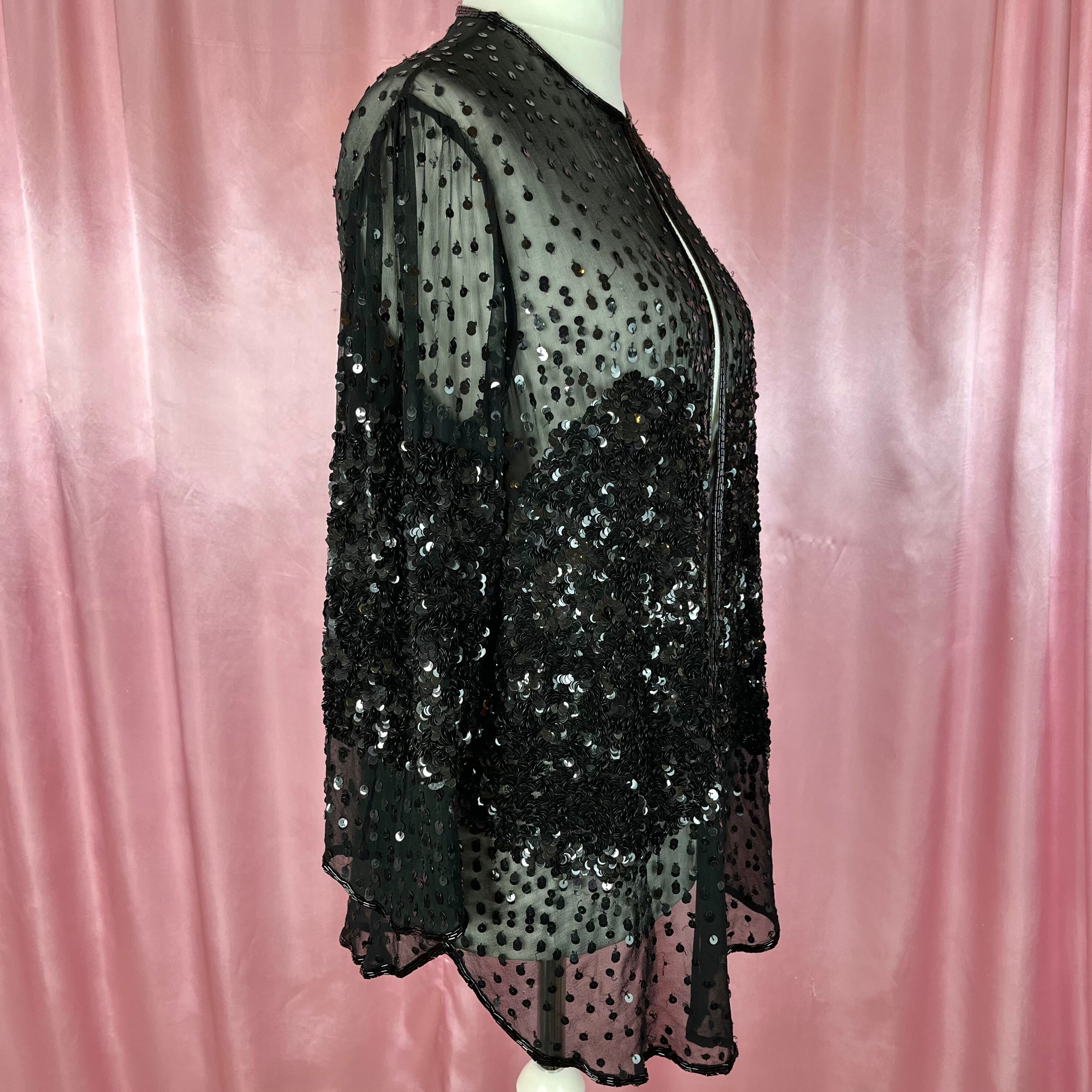 Vintage 1980s Black Sequin See Through Chiffon Jacket, by Gina Bacconi ...