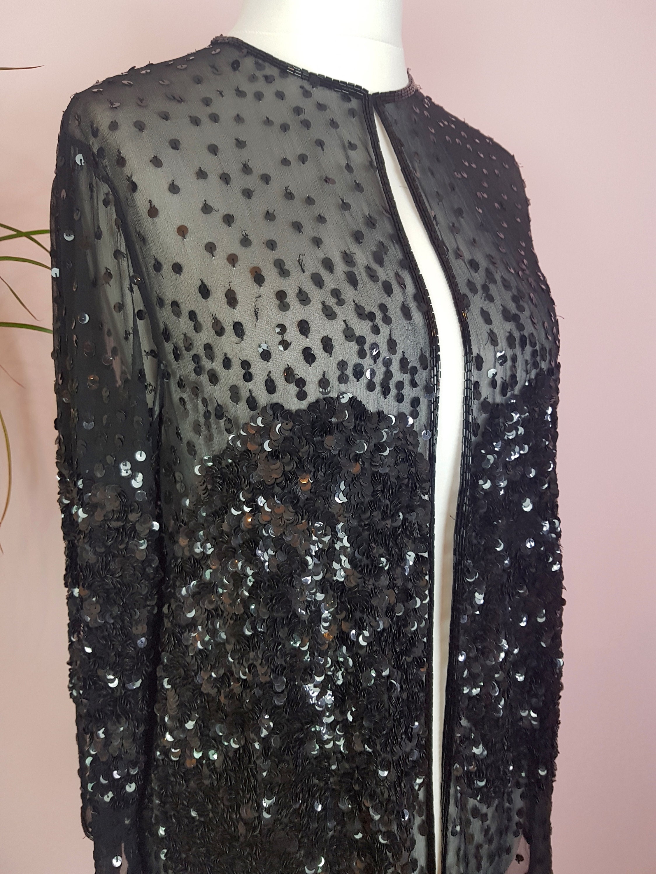 Vintage 1980s Black Sequin See Through Chiffon Jacket by Gina | Etsy UK