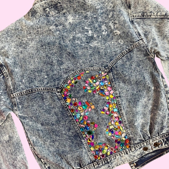 Reworked Vintage 1980s acid wash bejewelled denim… - image 9