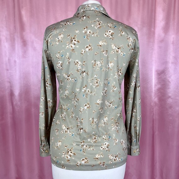 Vintage 1970s Grey floral long sleeve blouse / sh… - image 7