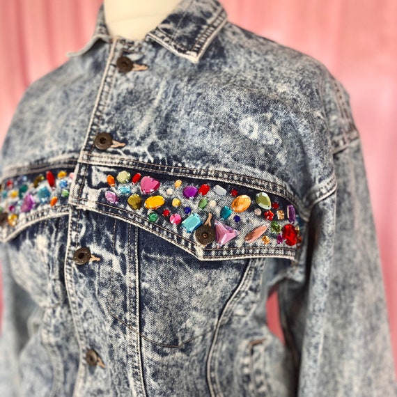 Reworked Vintage 1980s acid wash bejewelled denim… - image 3