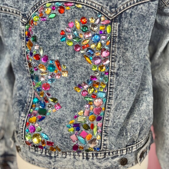 Reworked Vintage 1980s acid wash bejewelled denim… - image 8