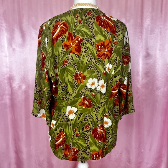 Vintage 1980s lightweight green tropical floral a… - image 5