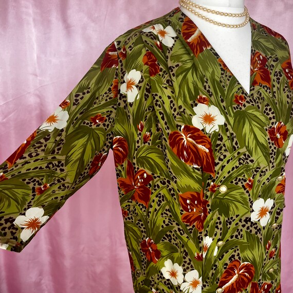 Vintage 1980s lightweight green tropical floral a… - image 2