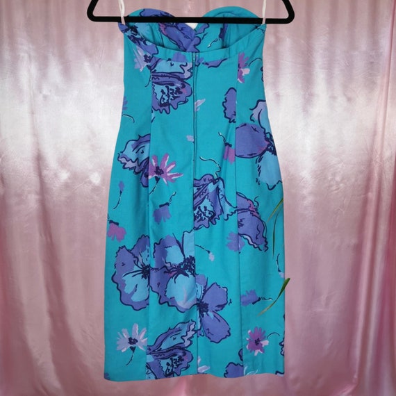 Vintage 1980s Blue & Purple floral sweetheart str… - image 6