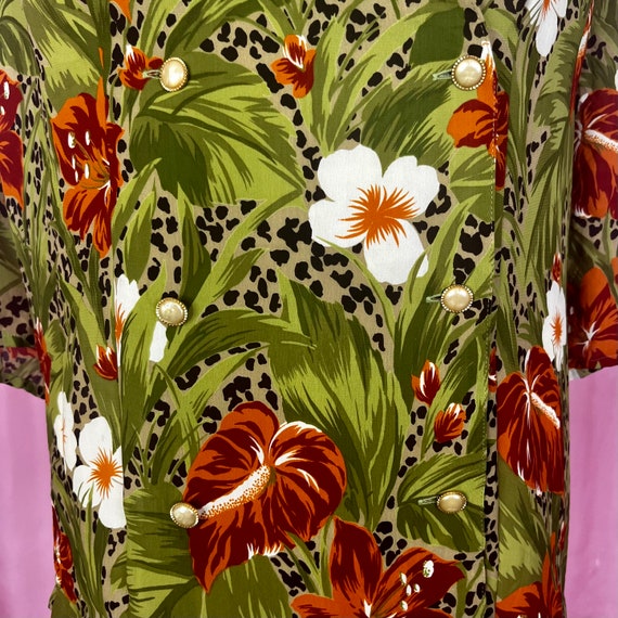 Vintage 1980s lightweight green tropical floral a… - image 4