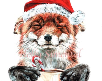 Morning Fox Christmas edition, coffee cup poster by Holly Simental