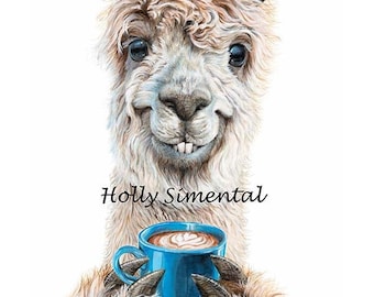 Llama Latte, coffee animal poster by Holly Simental