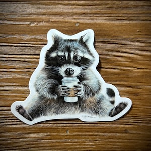 Raccoon Coffee sticker vinyl outdoor indoor bumper window water bottle 3 inches Rocket Fuel