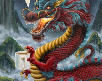 Zhulong Coffee Dragon, coffee poster by Holly Simental