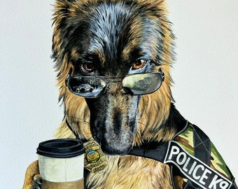 K9 Coffee GSD German shepherd police dog poster by Holly Simental