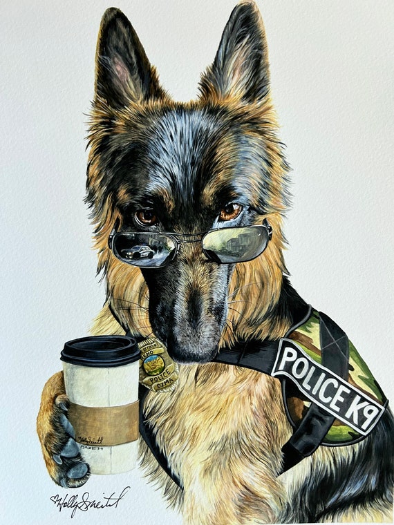 K9 Coffee GSD German Shepherd Police Dog Poster by Holly Simental