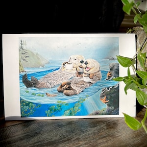 Temos cada cartão de belas artes em aquarela grande oceano lontra em branco