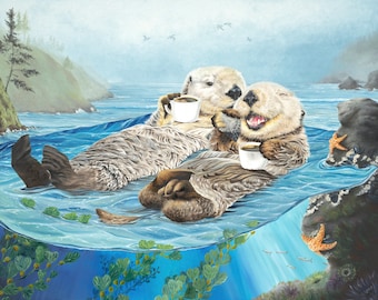 We Have Each Otter , otters in love with coffee poster by Holly Simental