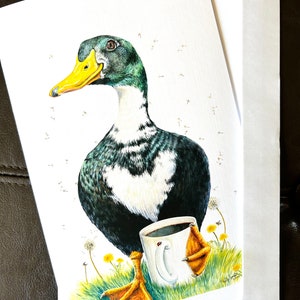 Duck with Coffee large fine art card  blank
