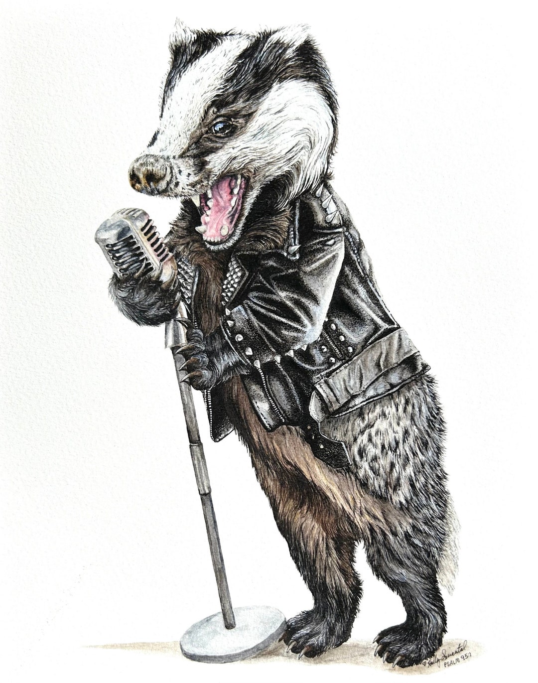 Rock'n Badger: Original Pen, Ink, and Watercolor Music Animal Art - Etsy
