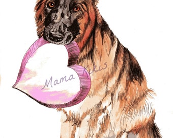 German Shepherd Love , cute GSD dog watercolor poster by Holly Simental