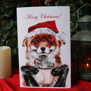 Grande carte fine art aquarelle Morning Fox Coffee Noël à l'intérieur