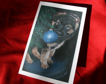 Digital Download German Shepherd Christmas Card, puppy Christmas card, Christmas tree