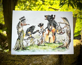 Wunderliche Musiktier-Kunstkarte der Bluegrass-wild lebenden Tiere