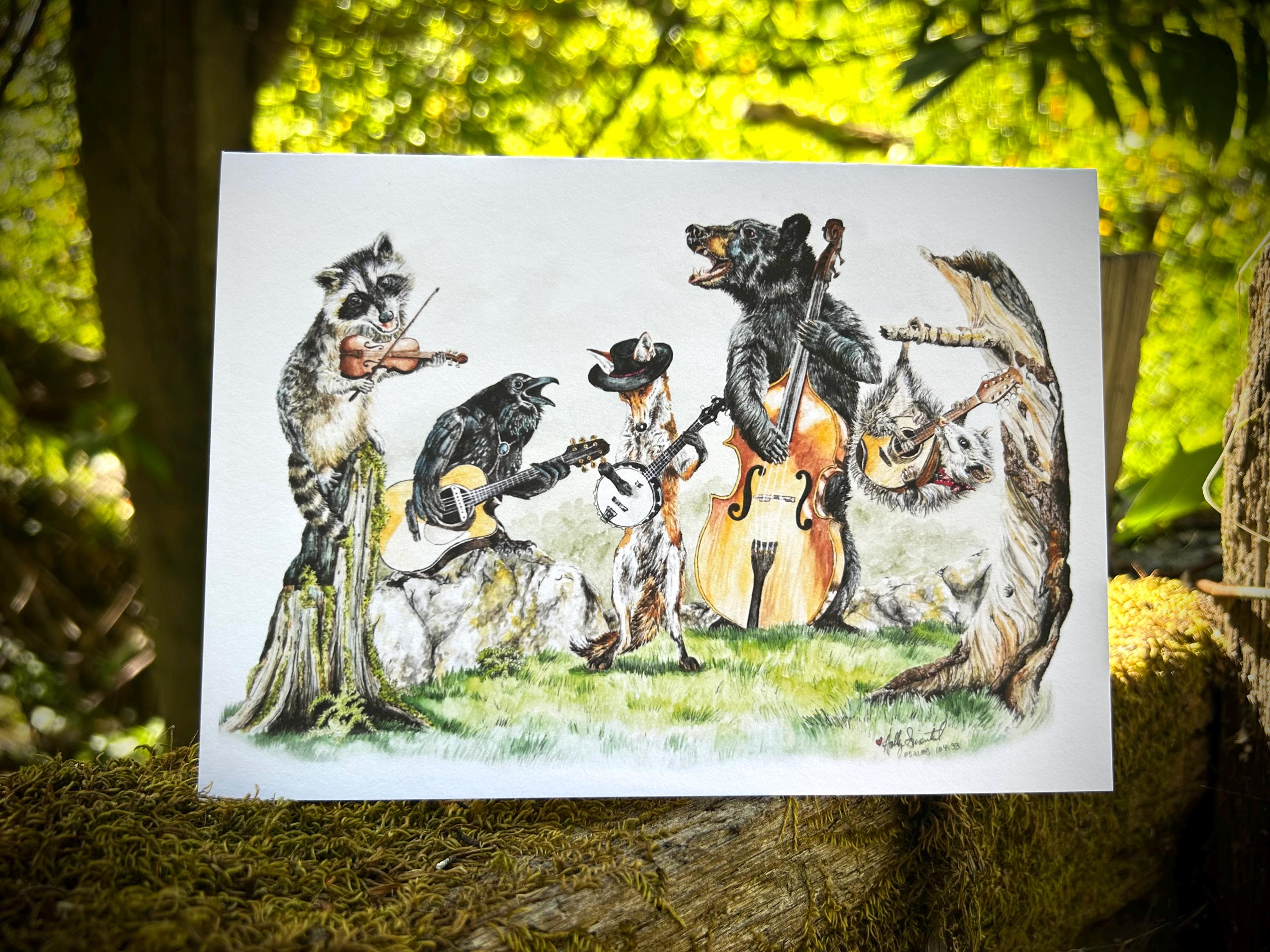 Bluegrass Wildlife Whimsical Music Animal Fine Art Card - Etsy