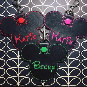 Large Mickey Inspired keychain, backpack clip or bag tag with NAME- pick your colors