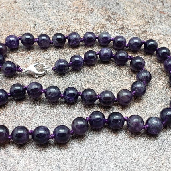 Amethyst Hand Knotted Necklace with Lobster Claw Clasp