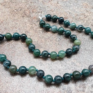 Moss Agate Hand Knotted Necklace with Lobster Claw Clasp