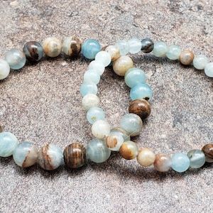 Blue Calcite Bracelet, Lemurian Aquatine, Gemstone Bracelet, 7 inch