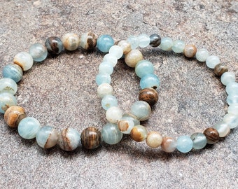 Blue Calcite Bracelet, Lemurian Aquatine, Gemstone Bracelet, 7 inch