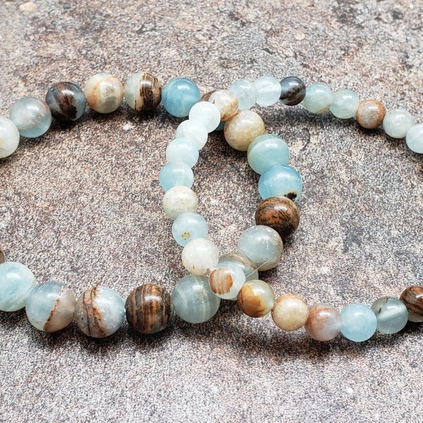 Blue Calcite Bracelet, Lemurian Aquatine, Gemstone Bracelet, 7 inch