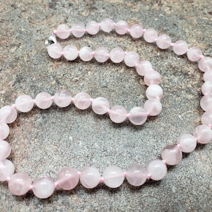 Madagascar Rose Quartz Hand Knotted Necklace with Lobster Claw Clasp