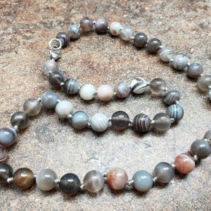 Botswana Agate Hand Knotted Necklace with Lobster Claw Clasp