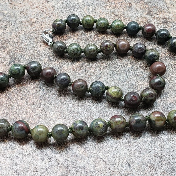 Dragon Bloodstone Hand Knotted Necklace with Lobster Claw Clasp