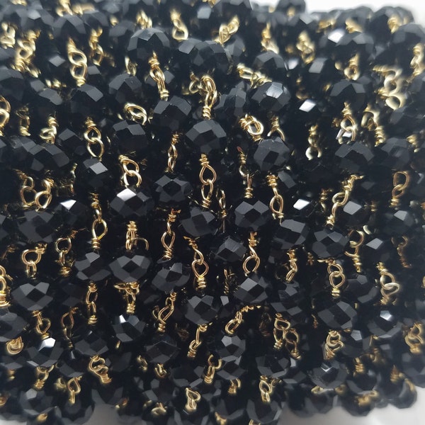 3 pies de longitud de 5.5mm negro hidrocual Cadena de rosario, latón con chapado de oro (corte a medida)