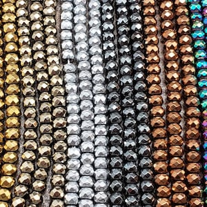 CLEARANCE  3mm or 4mm Hematite Faceted Rondelles, 6 Different Colors, 15 inch