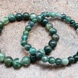 Moss Agate Bracelet, Gemstone Bracelet, 7 inch