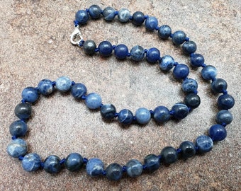 Sodalite Hand Knotted Necklace with Lobster Claw Clasp