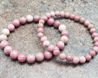 Pink Rhodonite Gemstone Bracelet, 7 inch