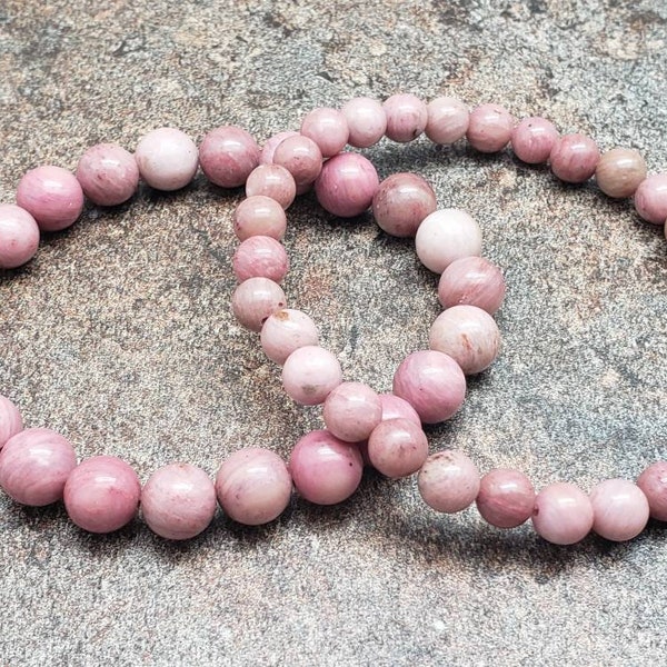 Pink Rhodonite Bracelet, Gemstone Bracelet, 7 inch