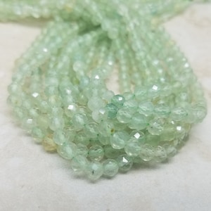 3mm or 4mm Prehnite Faceted Round Beads, 15 inch
