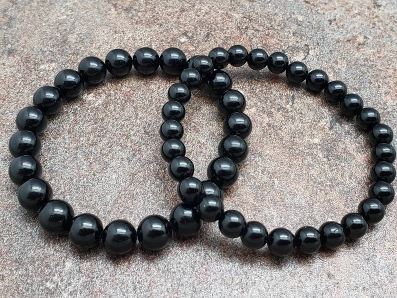 Black Tourmaline Bracelet, Gemstone Bracelet, A Grade, 7 inch immagine 1