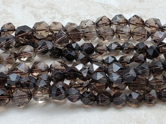 Smoky Quartz Natural Gemstone Size 8 mm Faceted Cut Cushion Shape 7 inch strand