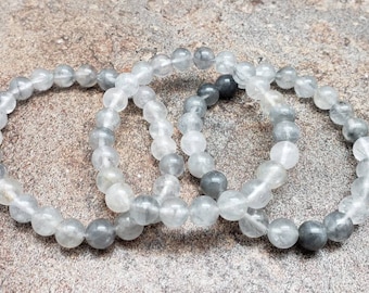 8mm Cloudy Quartz Gemstone Bracelet, 7 inch