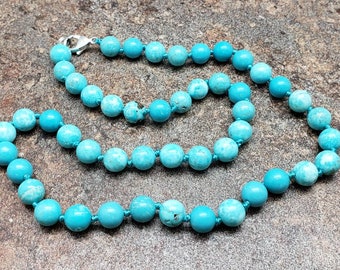 Turquoise Howlite Hand Knotted Necklace with Lobster Claw Clasp